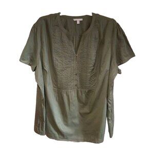 Woman Within Womens Plus Size Green Pintuck Short Sleeve Tunic Blouse Top 3X 30/